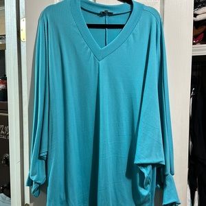 White Birch aqua blue dolman sleeve ribbed top